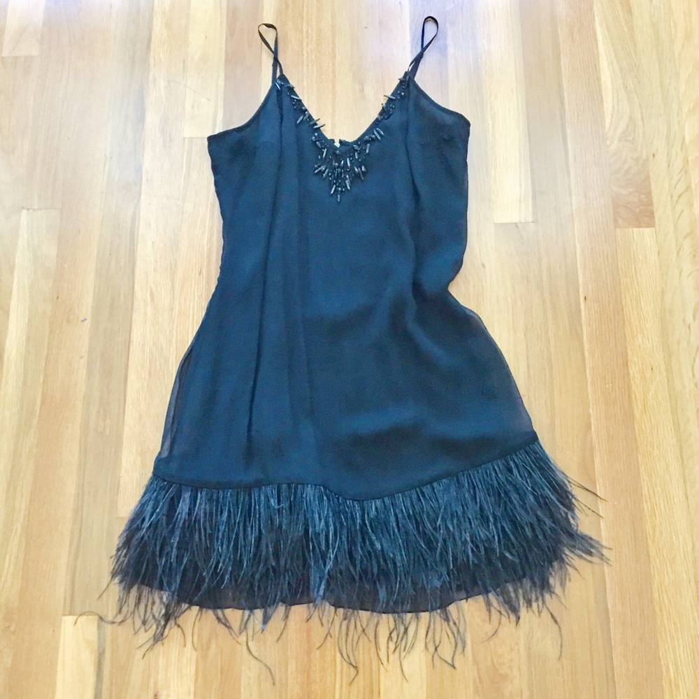 NWT Tracy Reese Black Silk Feather Sequined Dress